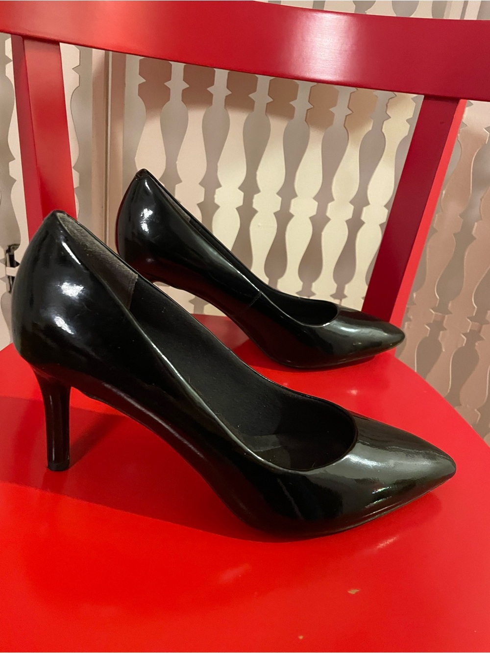 Rockport Black Patent Pointed-Toe Total Motion Pumps